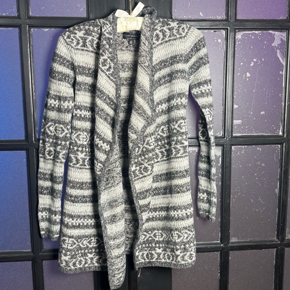 Lucky Brand Sweaters - Lucky Brand Tribal Aztec Open Cardigan Gray Long Knit Boho Small